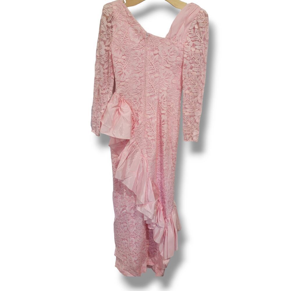 Roberta California Vintage Pink Lace Ruffle Bodycon Dress – Size 5/6 - Picture 5 of 14